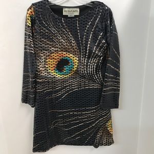 Long Sleeve Grey Sparkle Peacock Dress